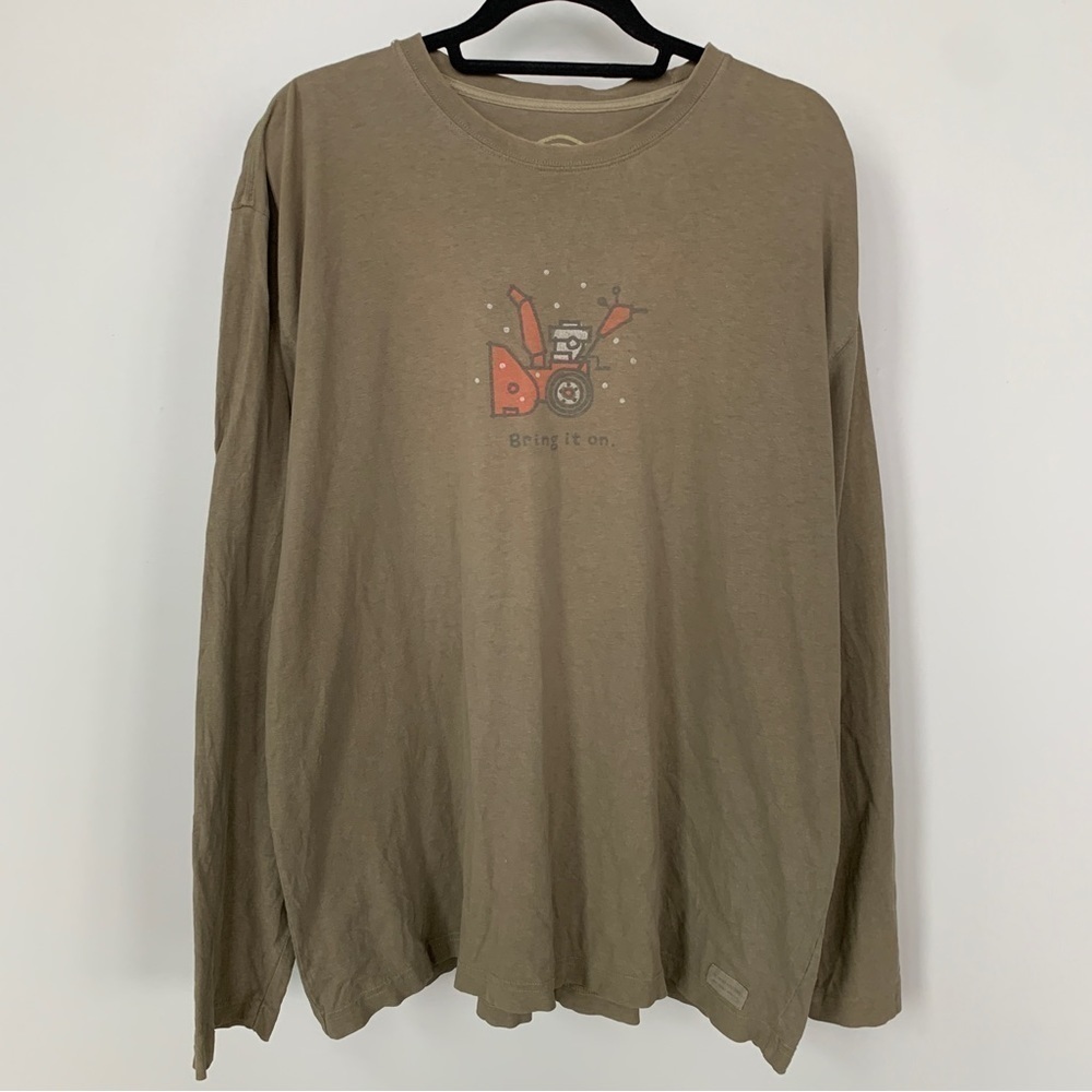 Life is Good Green‎ Snowblower Bring It On Long Sleeve Shirt Size XL